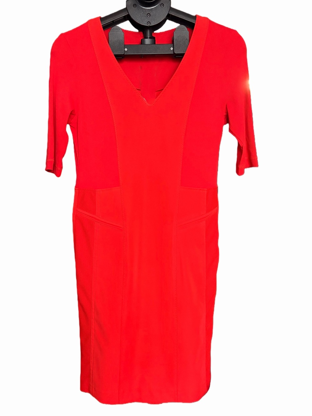 Marc Cain Sports Coral Red Sheath Dress N4 | Stretch Knit | Back Zip